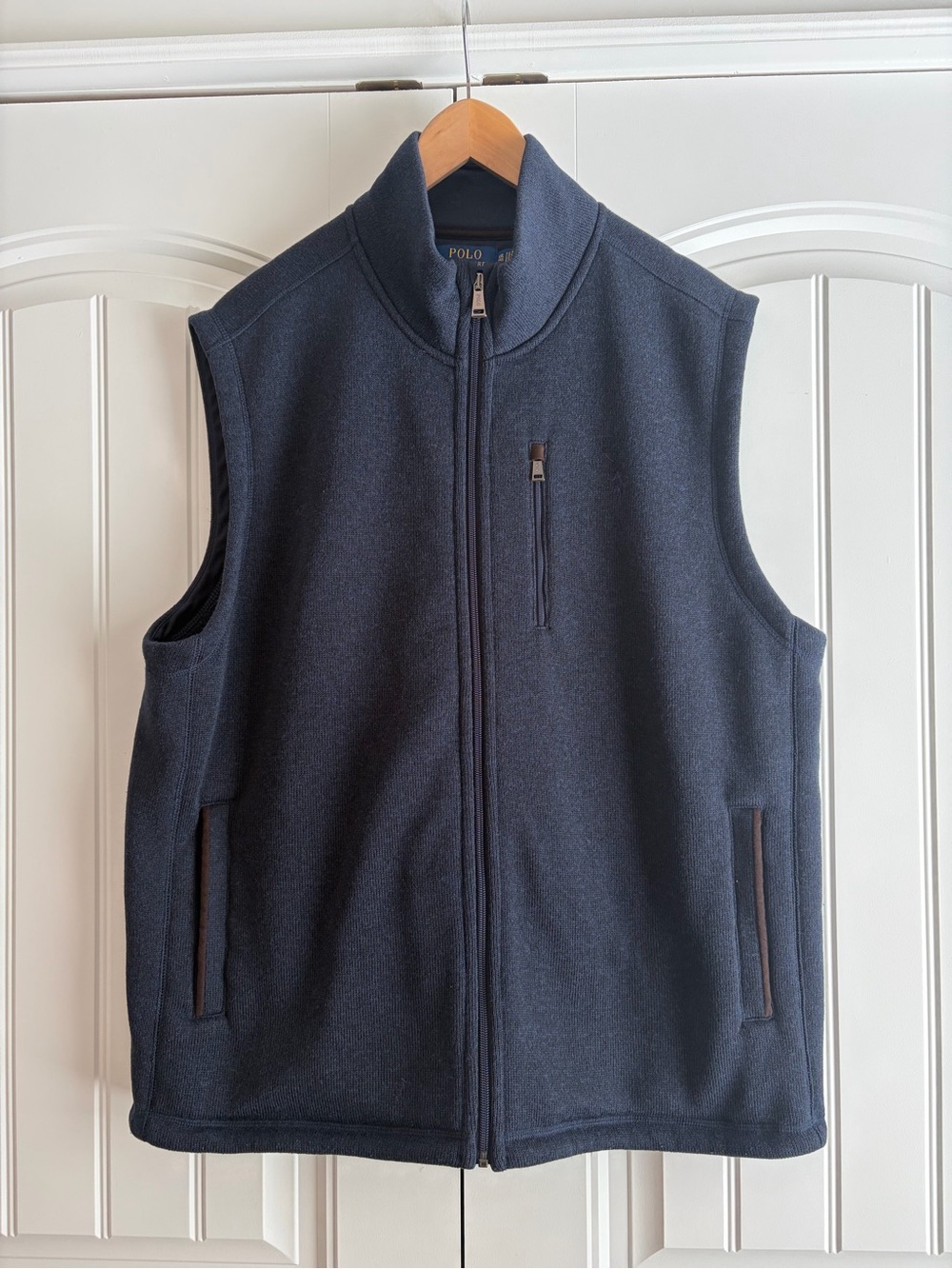 Polo Ralph Lauren Men’s Blue Full-Zip Knit Vest XXL Zipped Pockets Stand Collar